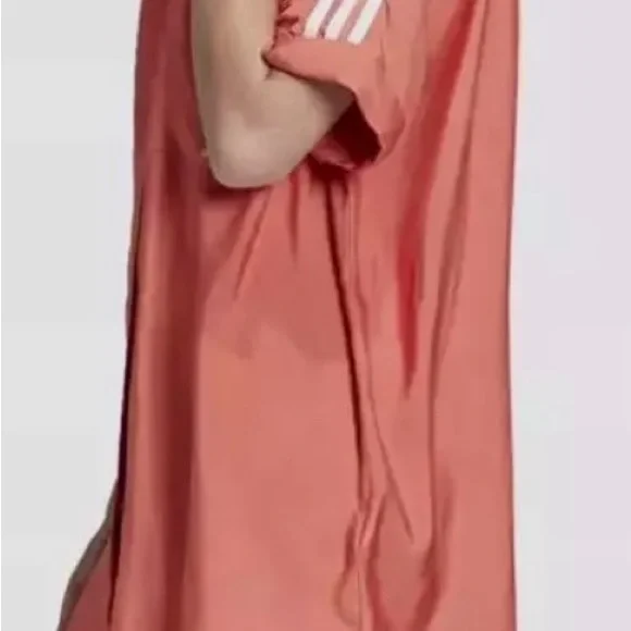 NWT ADIDAS SATIN MINI SHIRT DRESS. Size Small but is over size, can fit a M/L - Picture 2 of 7